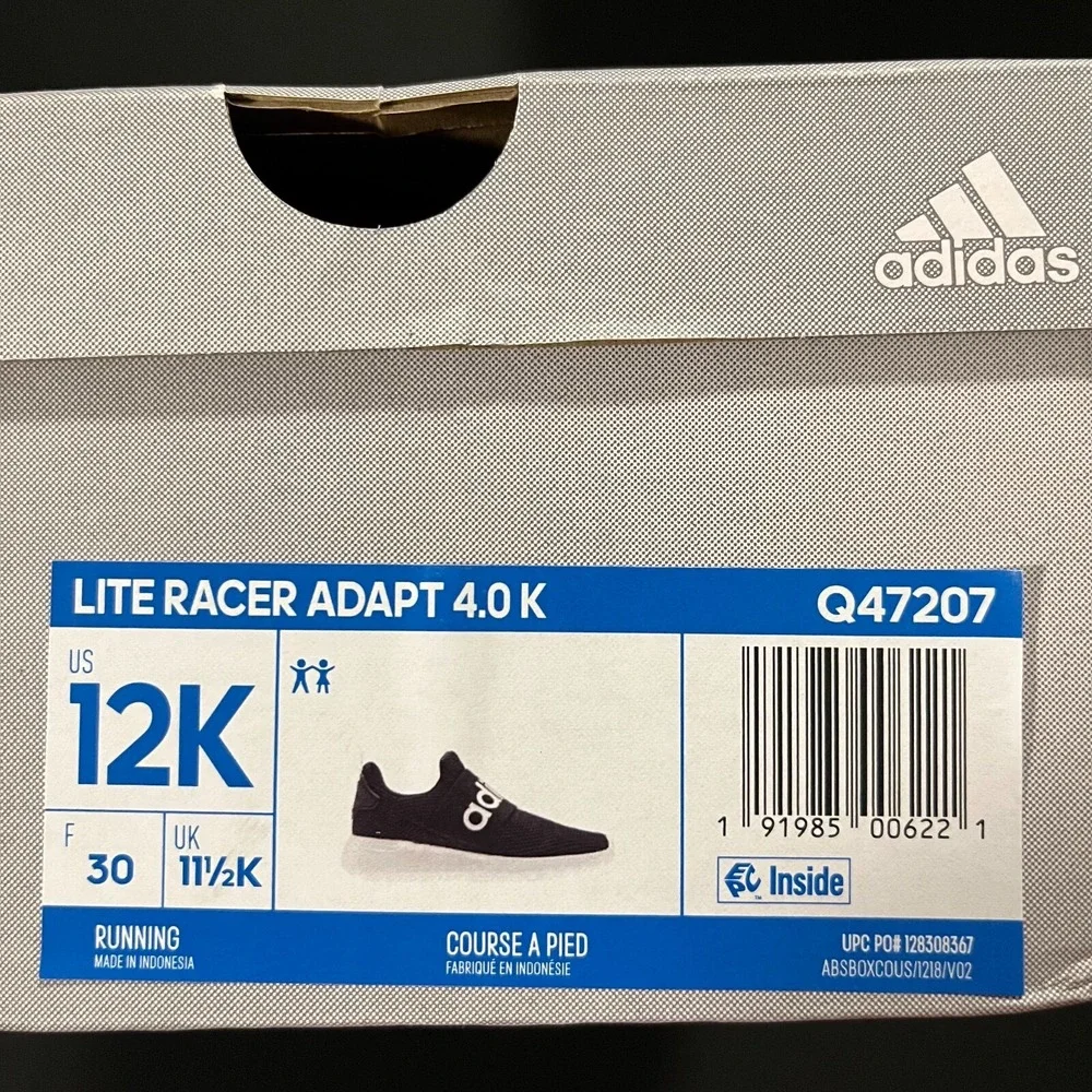 Adidas Little Boys Girls‎ Slip on Sneakers Sz 12 Black-White Lightweight Comfort